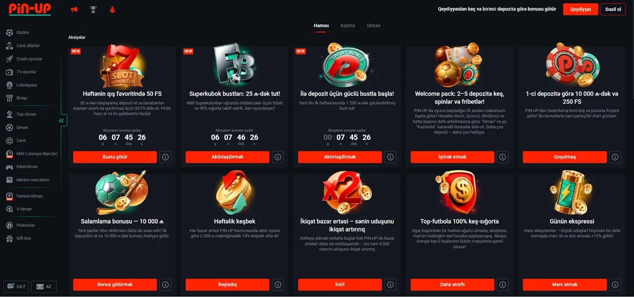 Bonus sistemi və Pin up promosyon imkanları